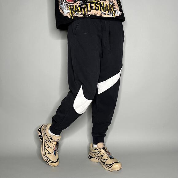 Nike Other - Vintage Y2K Nike Sweatpants Mens M Jet Black Large White Swoosh Cotton Joggers